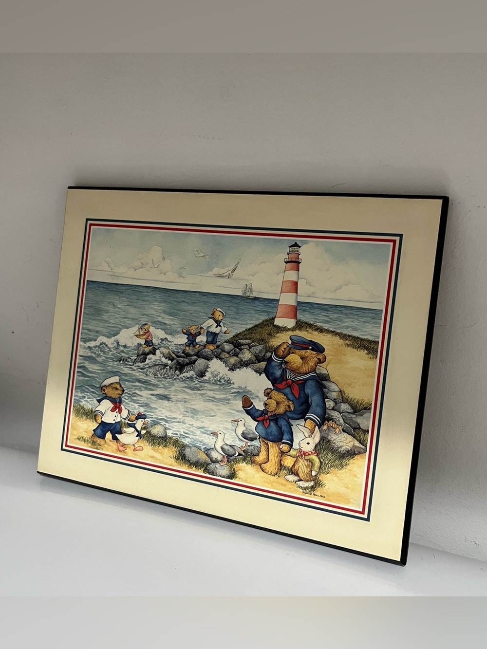 Vintage Nautical Teddy Bears Ducks Rabbit Wood Wall Decor Debi Hron Art